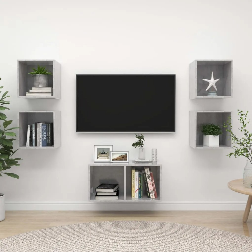vidaXL 5 pcs conjunto de móveis de TV contraplacado cinzento cimento
