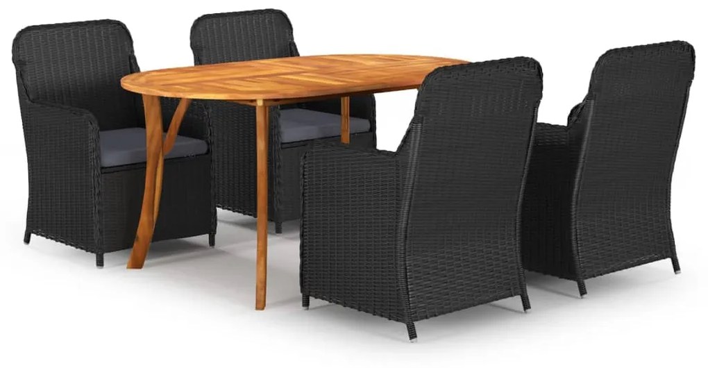 vidaXL 5 pcs conjunto de jantar para jardim preto