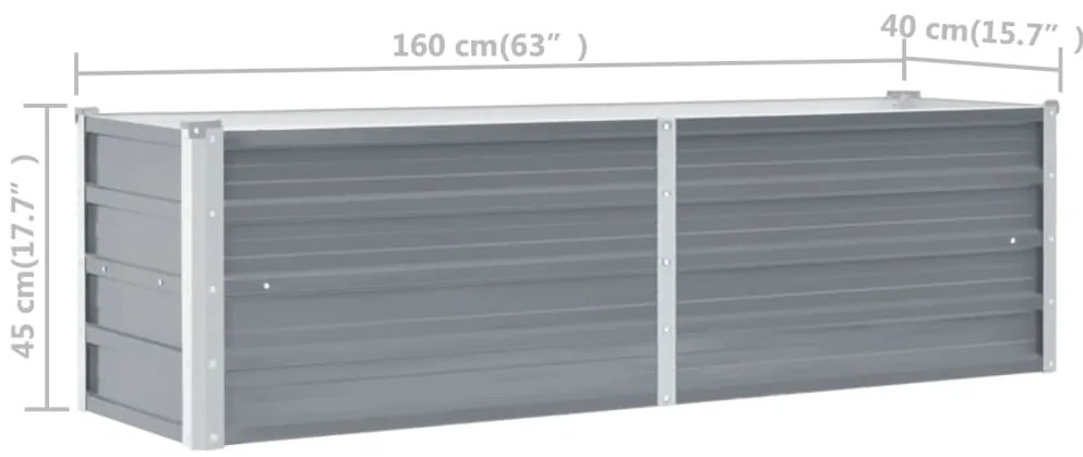 Canteiro elevado de jardim aço galvanizado 160x40x45cm cinzento