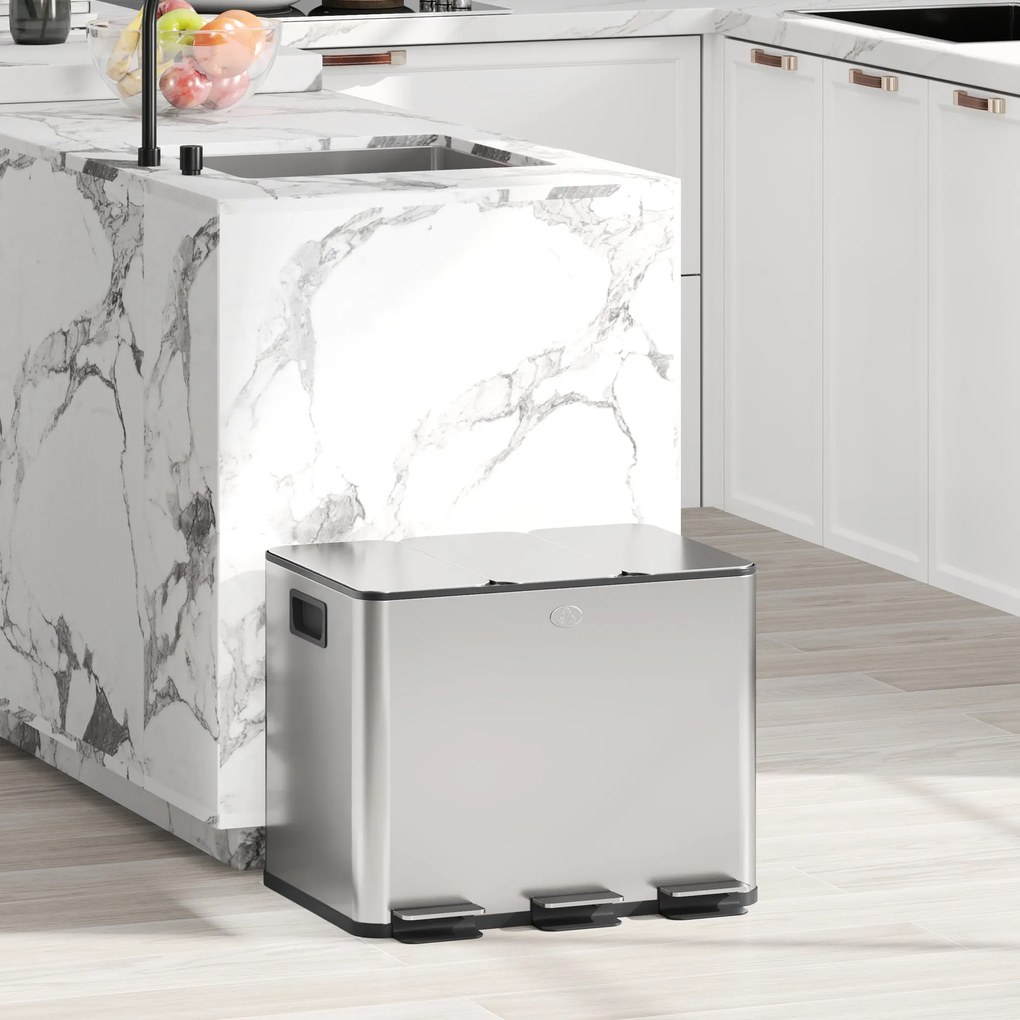 Balde de Lixo de Cozinha com 3 Compartimentos 3x10L Cubo de Lixo de Aç