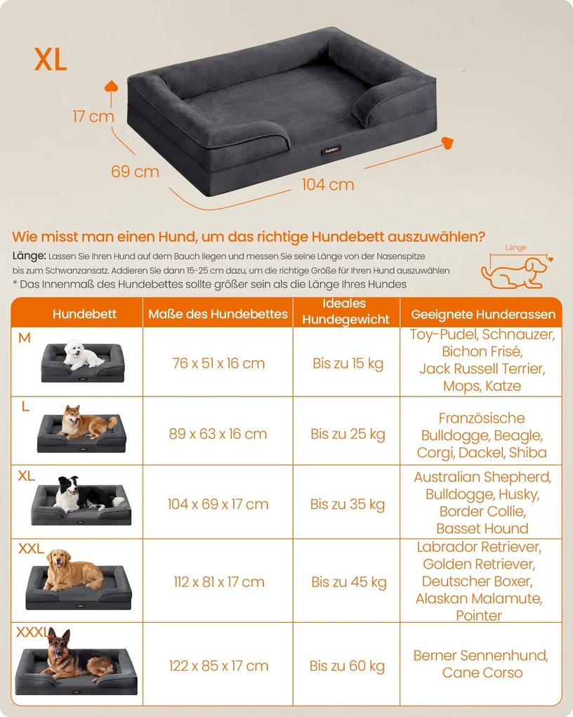 Cama ortopédica para cães com almofada, 104 x 69 x 17 cm cinzento ardósia