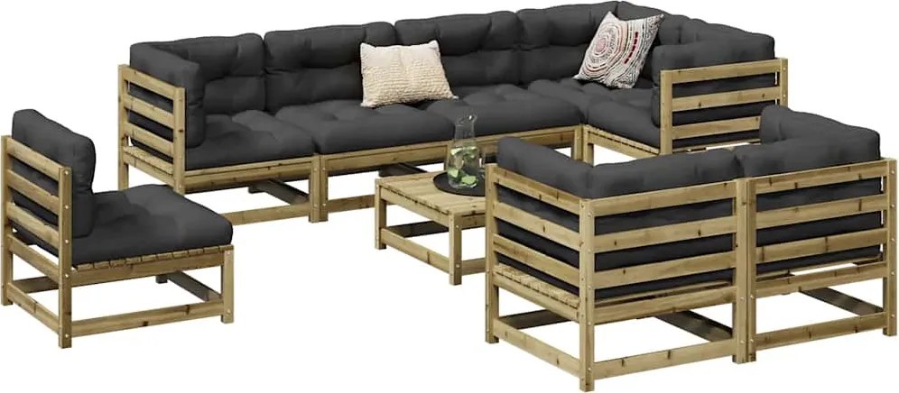 vidaXL 9 pcs conjunto sofás jardim madeira de pinho impregnada