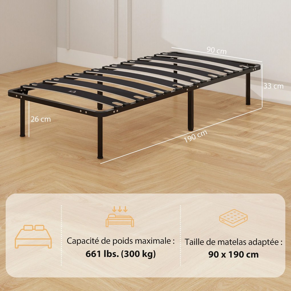 Estrutura de cama 90 x 190 cm (COLCHÃO NÃO INCLUIDO), cama individual com base de ripas em madeira maciça e pés, com espaço de arrumação por baixo, pr