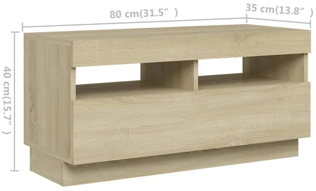 Móvel de TV com luzes LED 260x35x40 cm carvalho sonoma