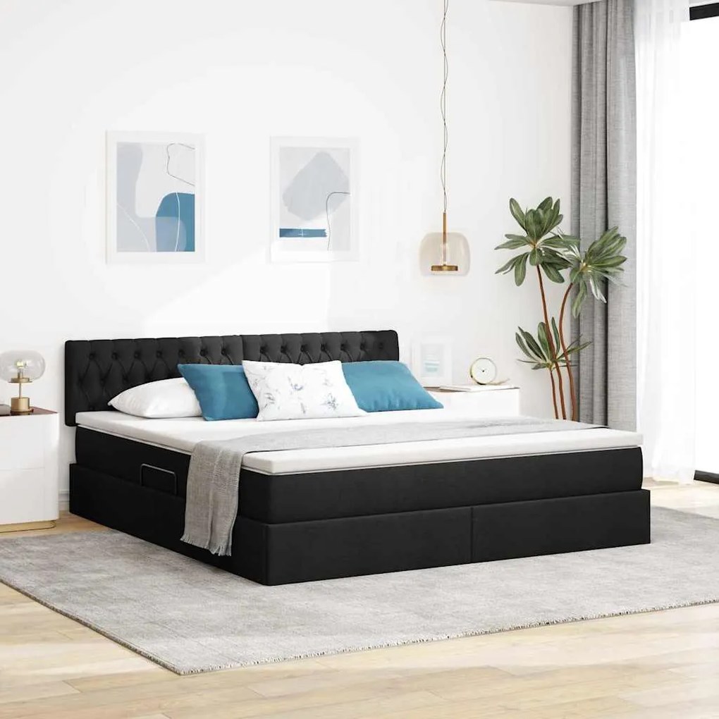 vidaXL Cama com arrumação e LED Preto 160 x 200 cm Poliéster