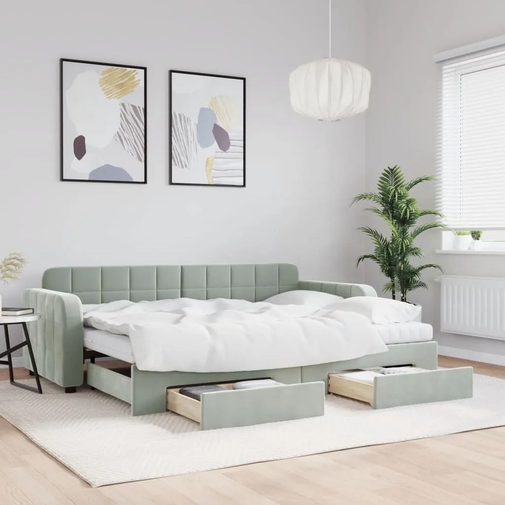 vidaXL Sofá-cama c/ gavetão e gavetas 80x200 cm veludo cinzento-claro