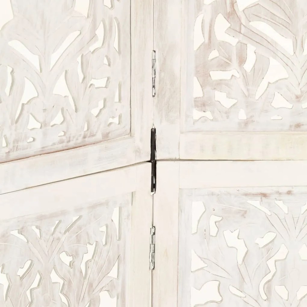 Biombo esculp. mão 5 painéis 200x165cm mangueira maciça branco