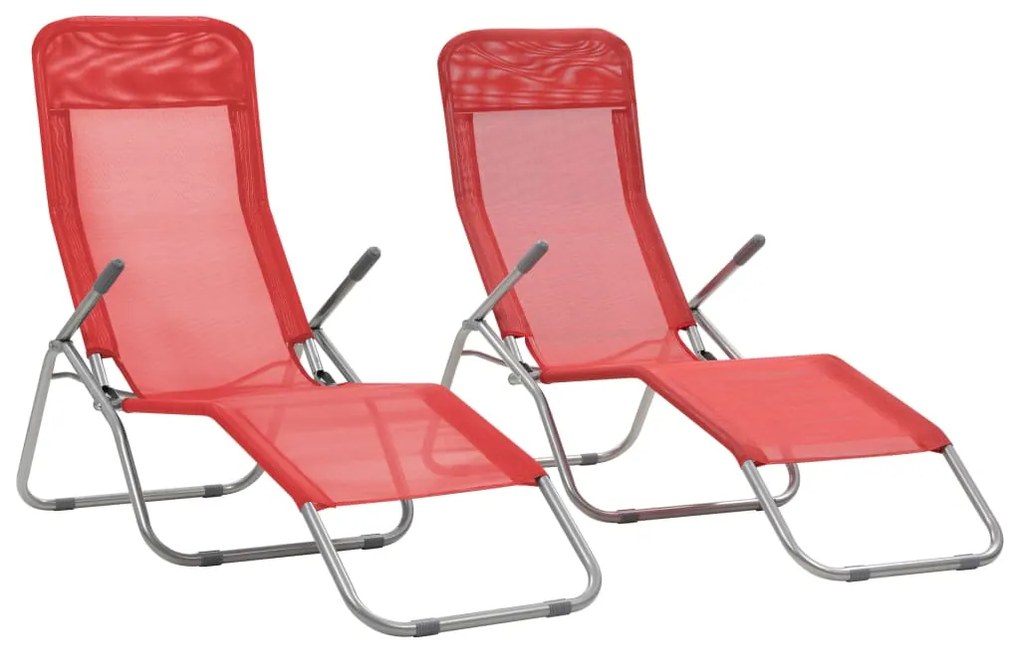 vidaXL Espreguiçadeiras dobráveis 2 pcs textilene vermelho