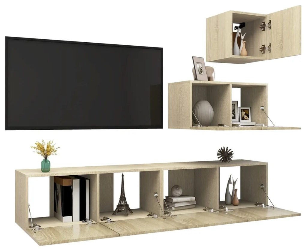 4pcs conjunto de móveis de TV derivados madeira carvalho sonoma