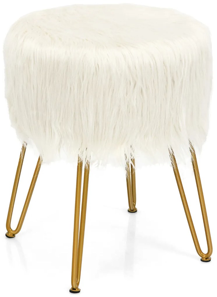 Banco de Toucador peludo pele sintética carga 150kg para sala quarto 35,5x35,5x46 cm branco