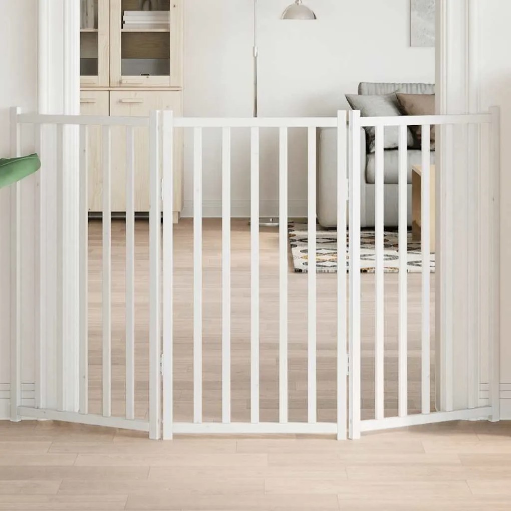 vidaXL Portão p/ cães dobrável 3 painéis 150 cm abeto maciço branco