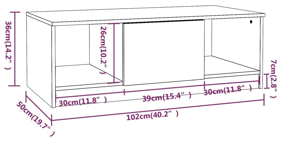 Mesa centro 102x50x36 cm derivados de madeira carvalho castanho