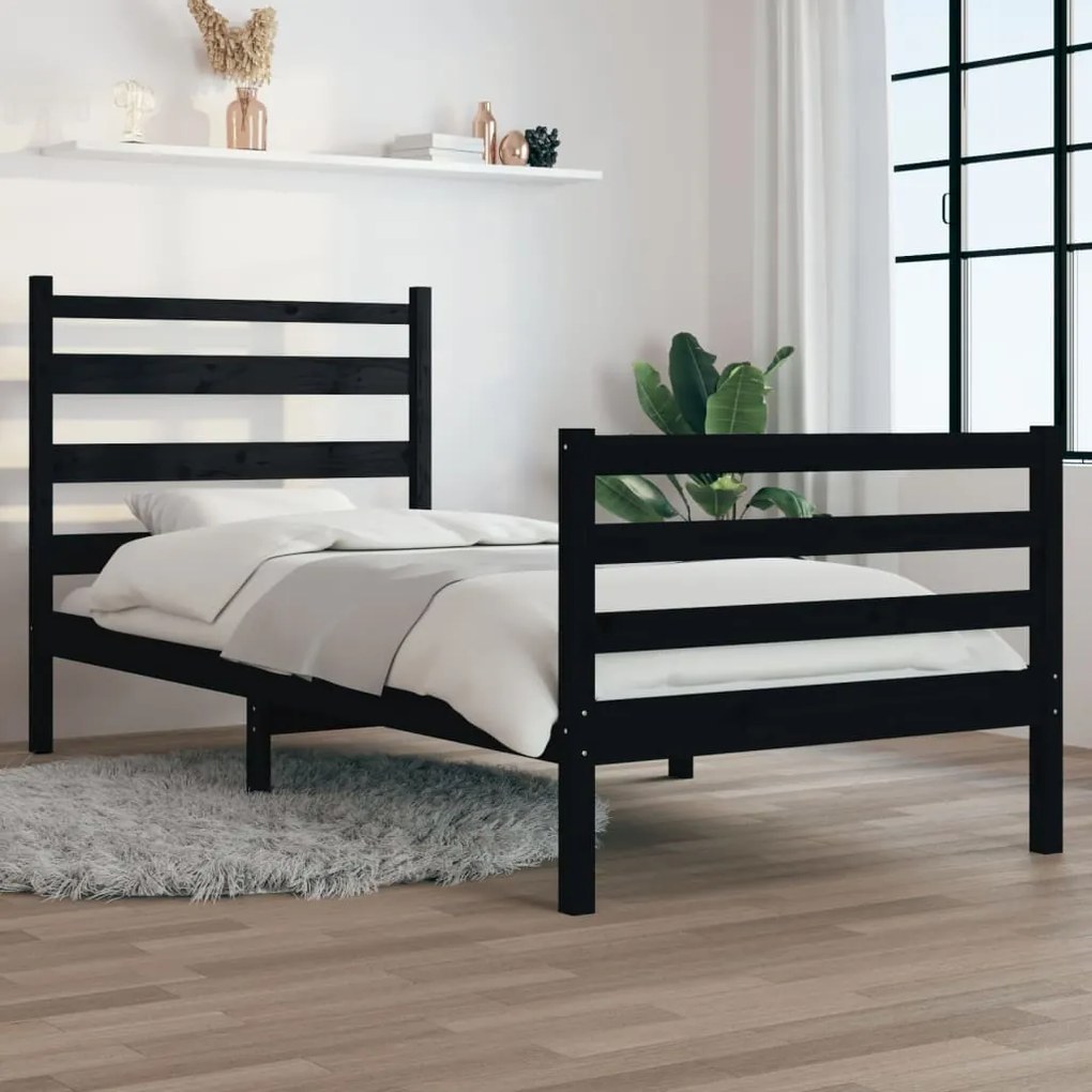 3103702 vidaXL Estrutura de cama 90 x 200 cm madeira de pinho maciça preto