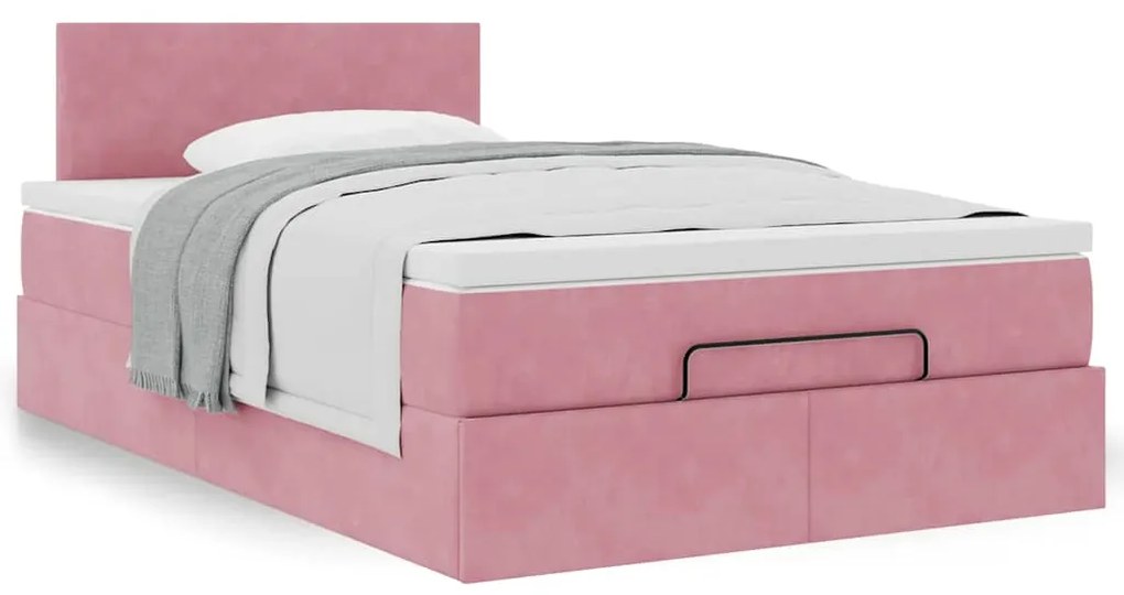 Estrutura de cama otomana com colchão 120x200 cm veludo rosa