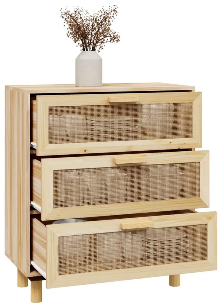 Aparador 60x30x70 cm madeira pinho maciço/vime natural castanho