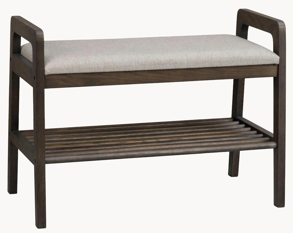 Banco estofado com prateleira em madeira de carvalho Inverness