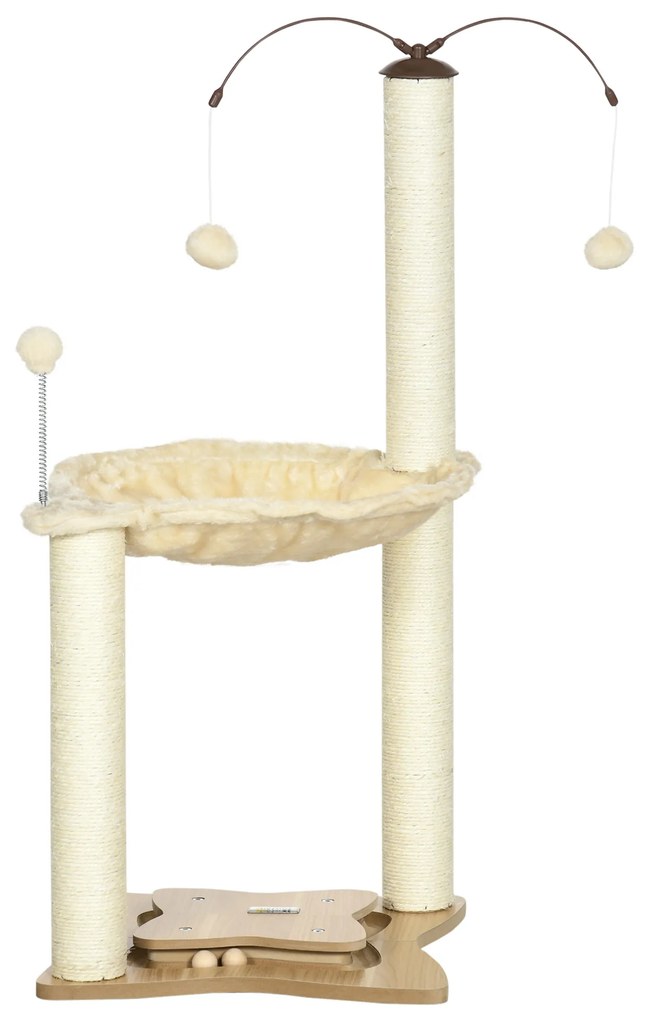 PawHut Arranhador Gato Rede Postes Sisal Bolas Giratórias Jogos 53,5x53,5x90cm Bege Entretenimento Felino | Aosom Portugal