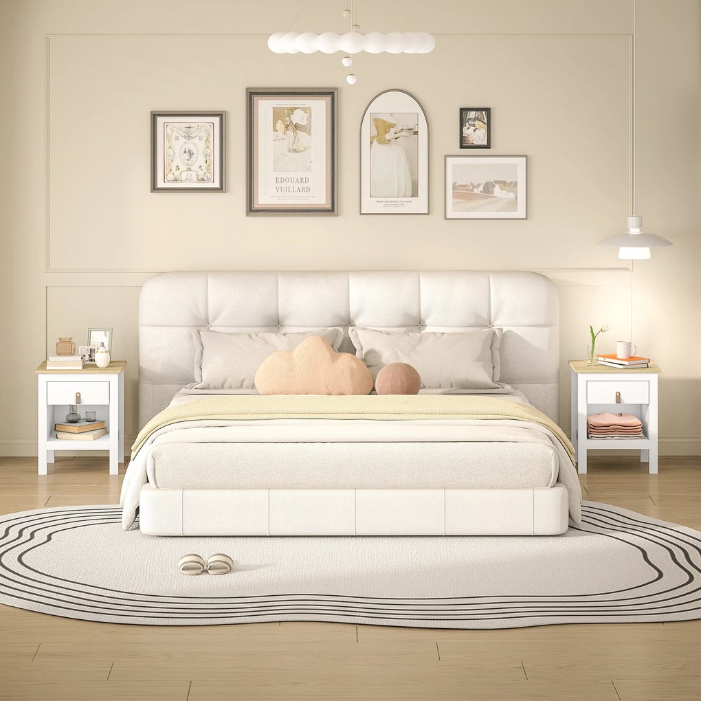 Conjunto de 2 Mesas de Cabeceira, 45 x 40 x 55 cm, Gaveta e Compartimento Aberto, Branco