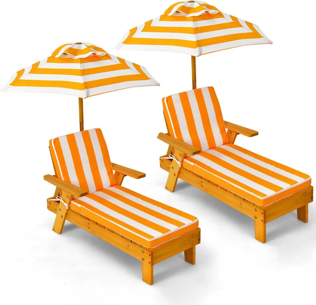 Conjunto de 2 Cadeiras de Exterior para Crianças, 92 x 49 x 106 cm, Sombrinha Removível e Regulável em Altura, Amarelo