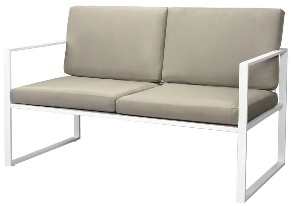 4 pcs conjunto lounge de jardim c/ almofadões aço branco