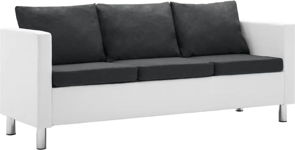 Sofá de 3 lugares em couro artificial branco e cinzento escuro