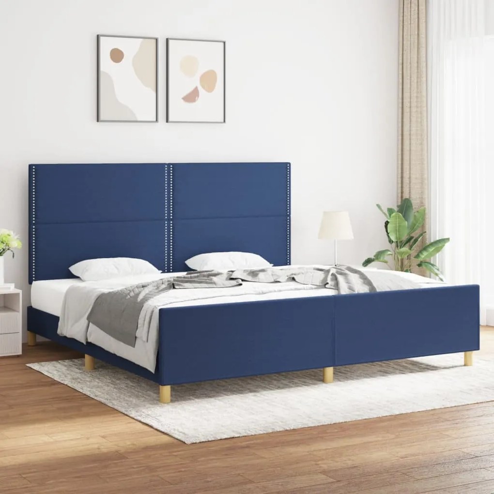 3125006 vidaXL Estrutura de cama com cabeceira 200x200 cm tecido azul
