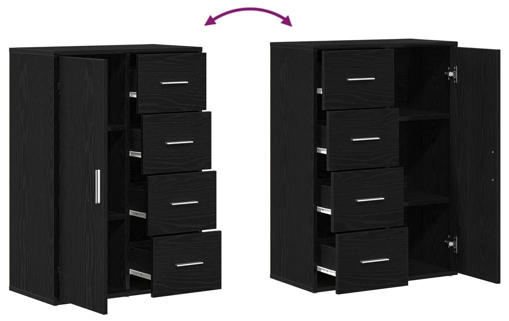 Buffets 2 pcs Carvalho Preto 60x31x84 cm Madeira Engenharia