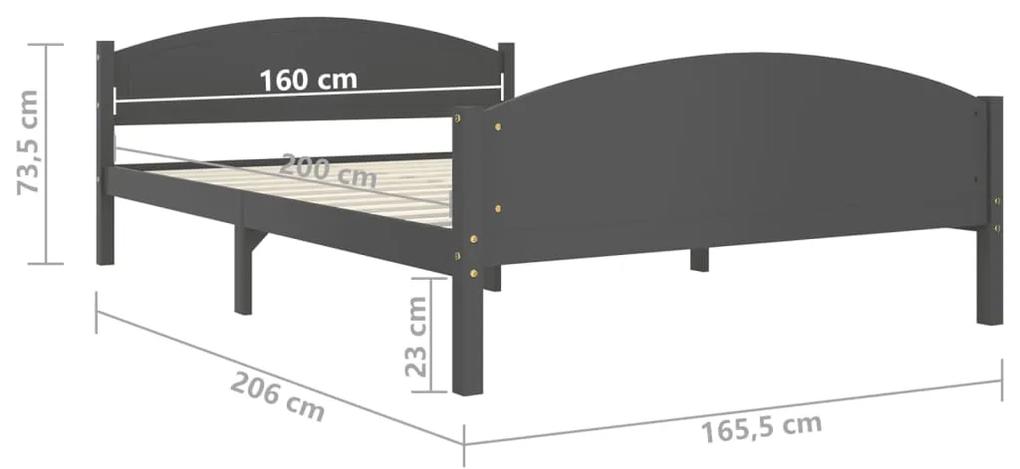 Estrutura de cama 160x200 cm pinho maciço cinzento-escuro