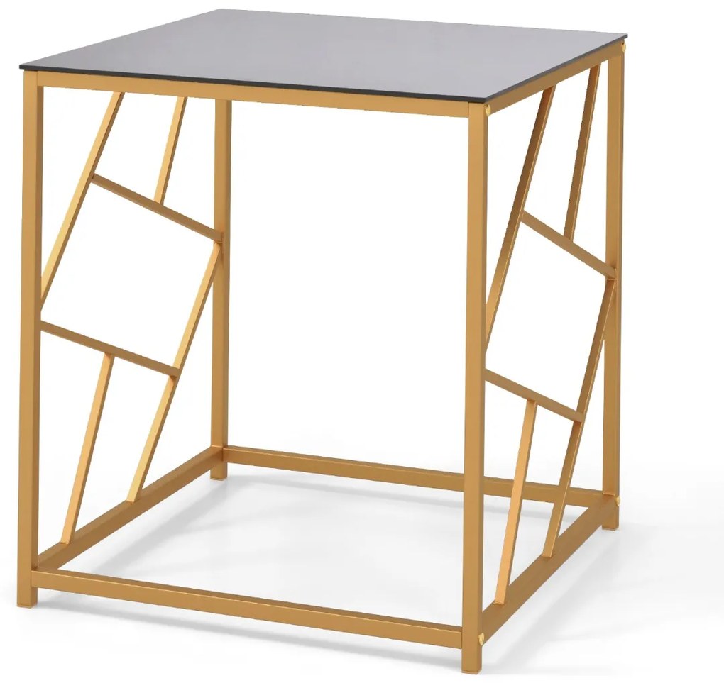 Mesa de centro quadrada com mesa lateral superior de vidro temperado para sala e quarto 50 x 50 x 55 cm branca