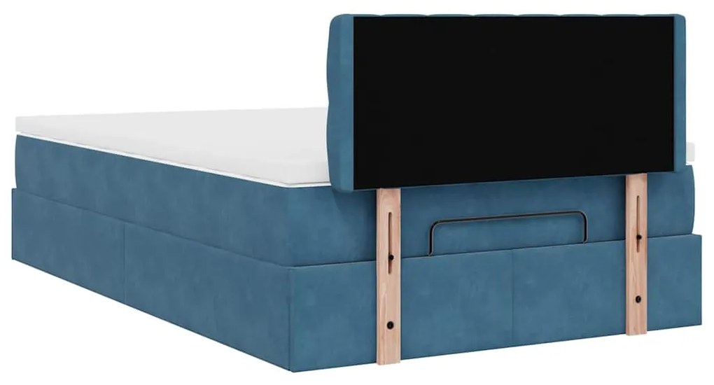 Cama otomana com colchão 120x190 cm veludo azul-escuro