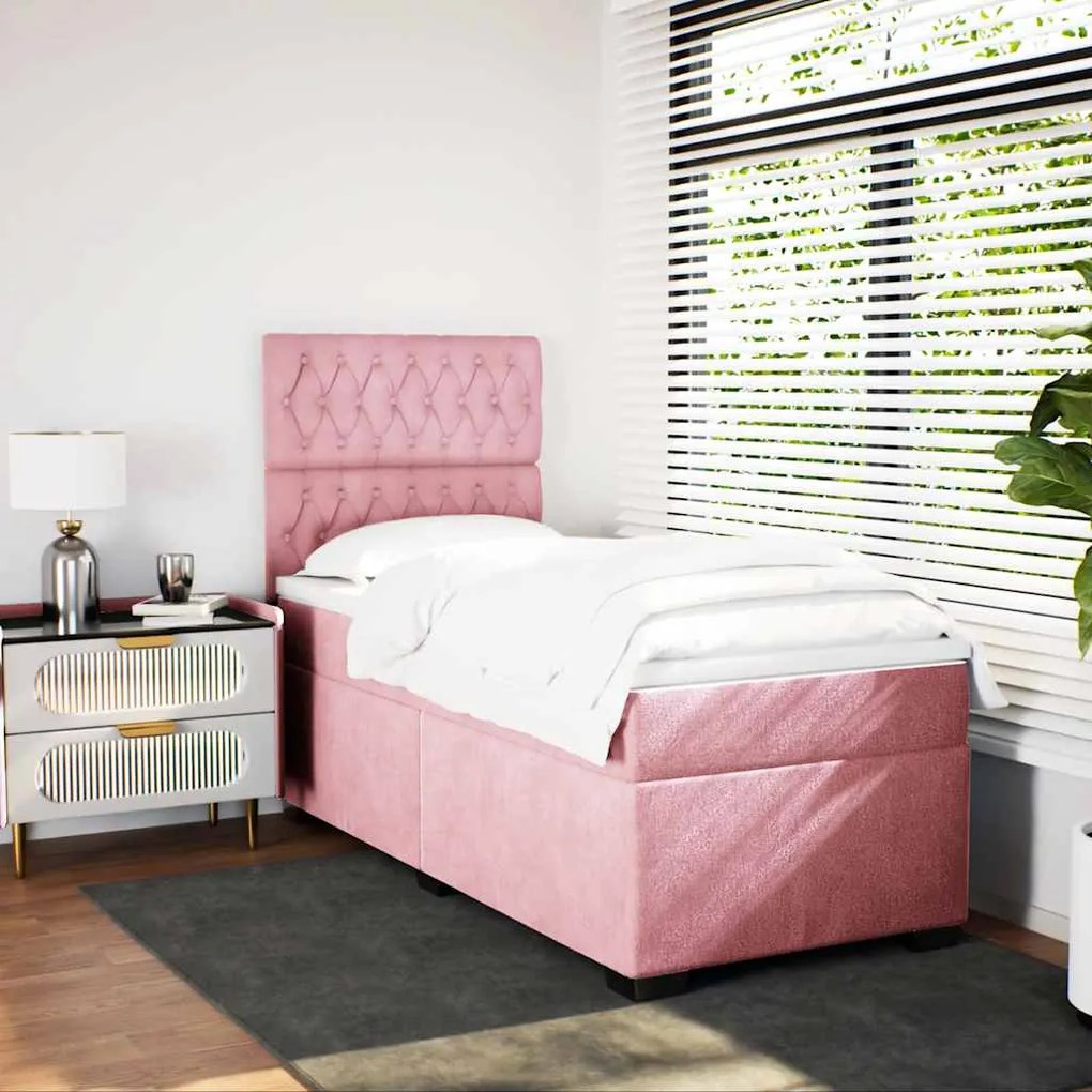 Cama com molas/colchão 90x190 cm veludo rosa