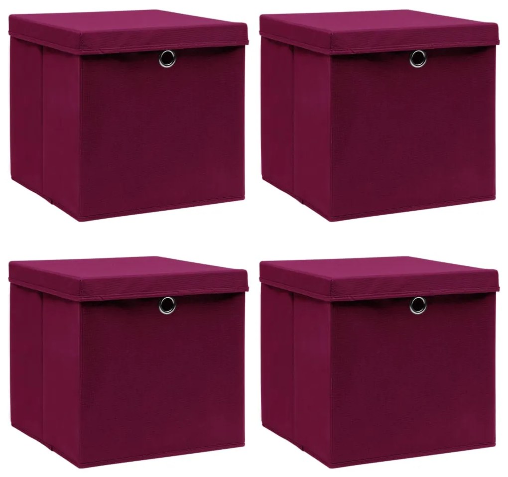 288342 vidaXL Caixas arrumação c/ tampas 4pcs 32x32x32cm tecido vermelho esc.