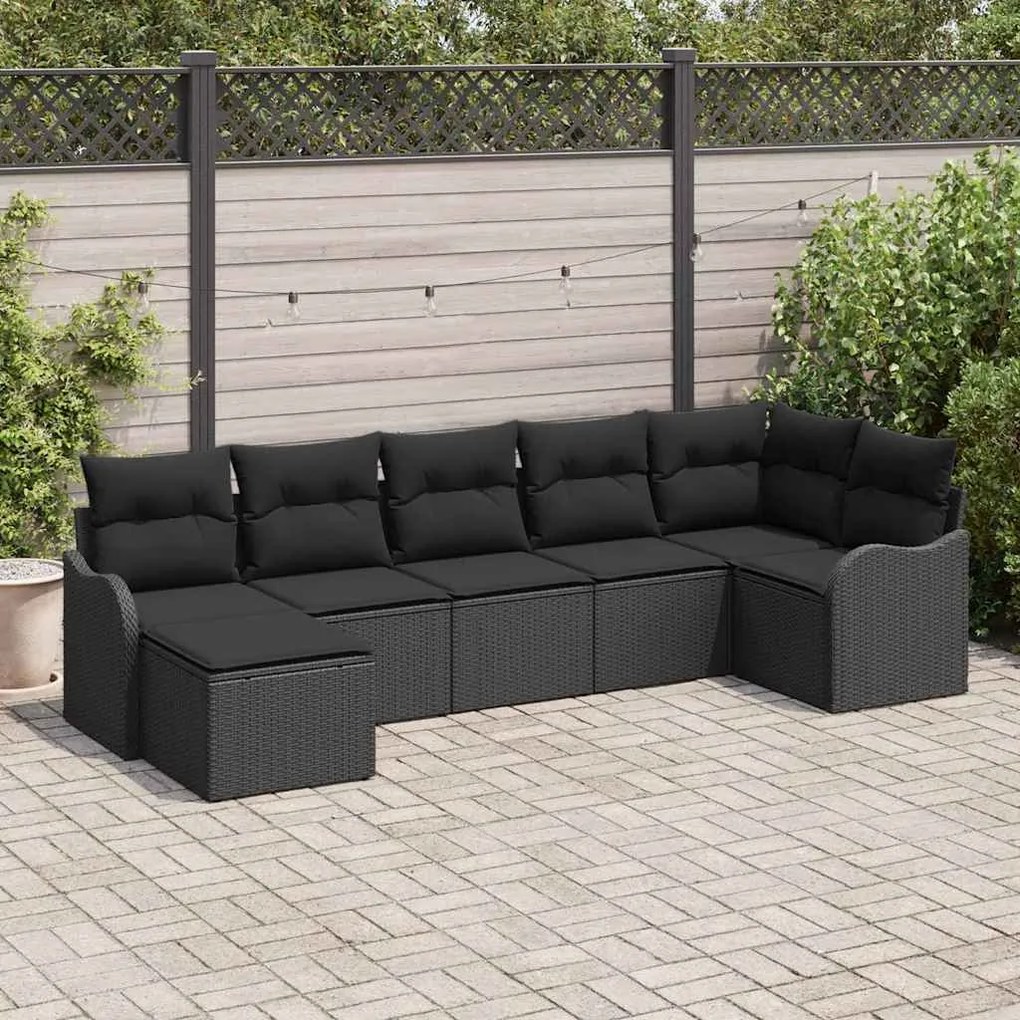 vidaXL Conjunto de Sofá de Jardim 7 pcs Preto Rattan Sintético