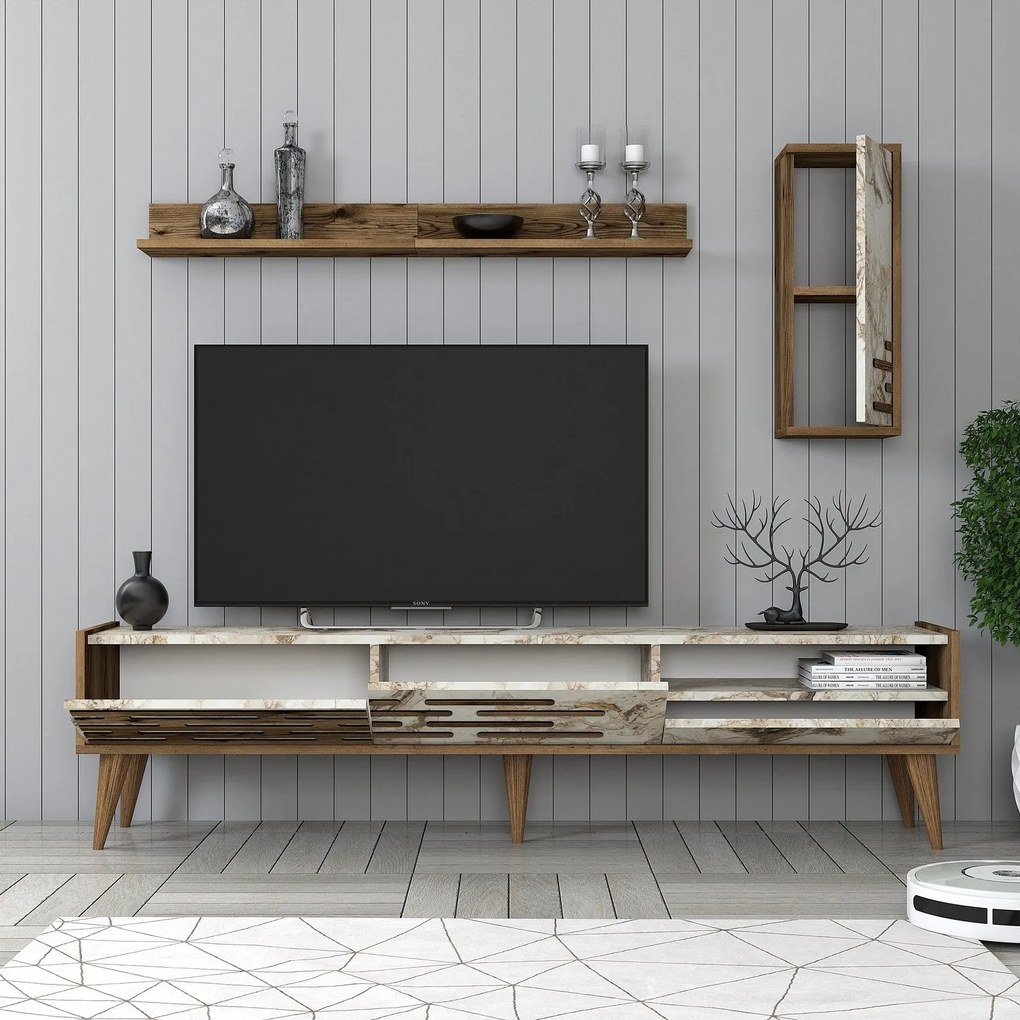 **** Unidade TV Valensiya – Nogueira/Branco/Mármore – 180x35x45 cm

**