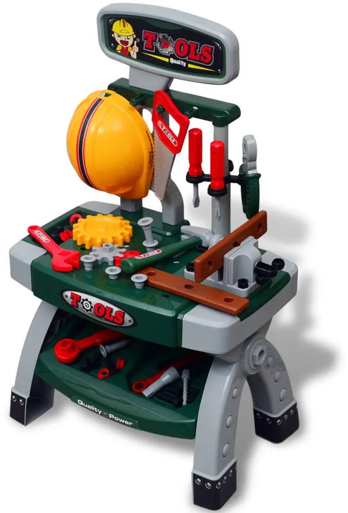 80112 vidaXL Bancada infantil com ferramentas verde + cinzento