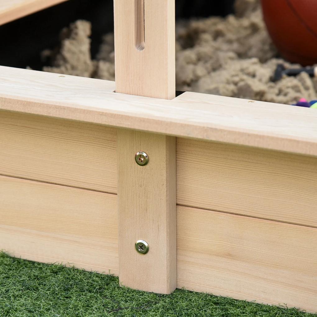Caixa de areia de madeira para crianças acima de 3 anos com banco telhado toldo ajustável removível 106x106x121 cm Carga 150 kg Cor de madeira natural