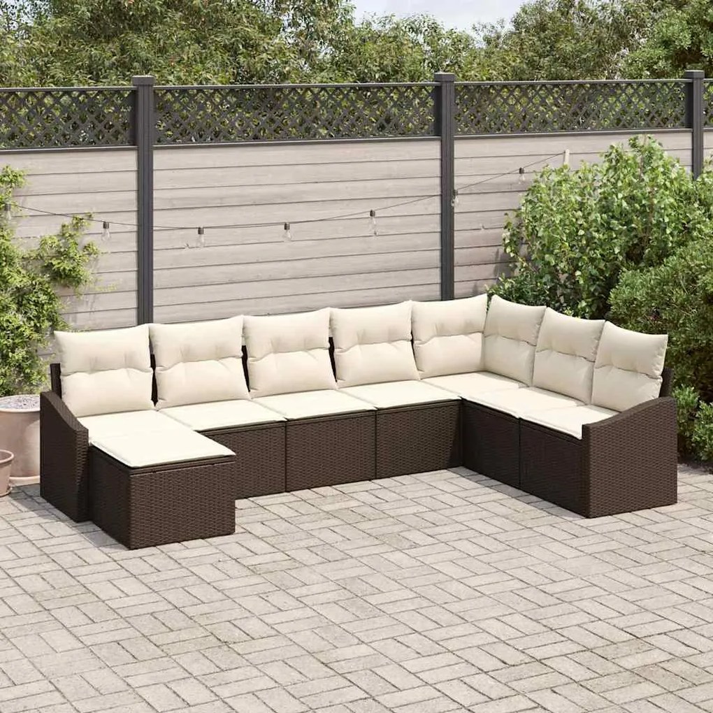 vidaXL Conjunto de Jantar de Jardim com 8 Peças e Almofadas em Rattan Sintético Marrom