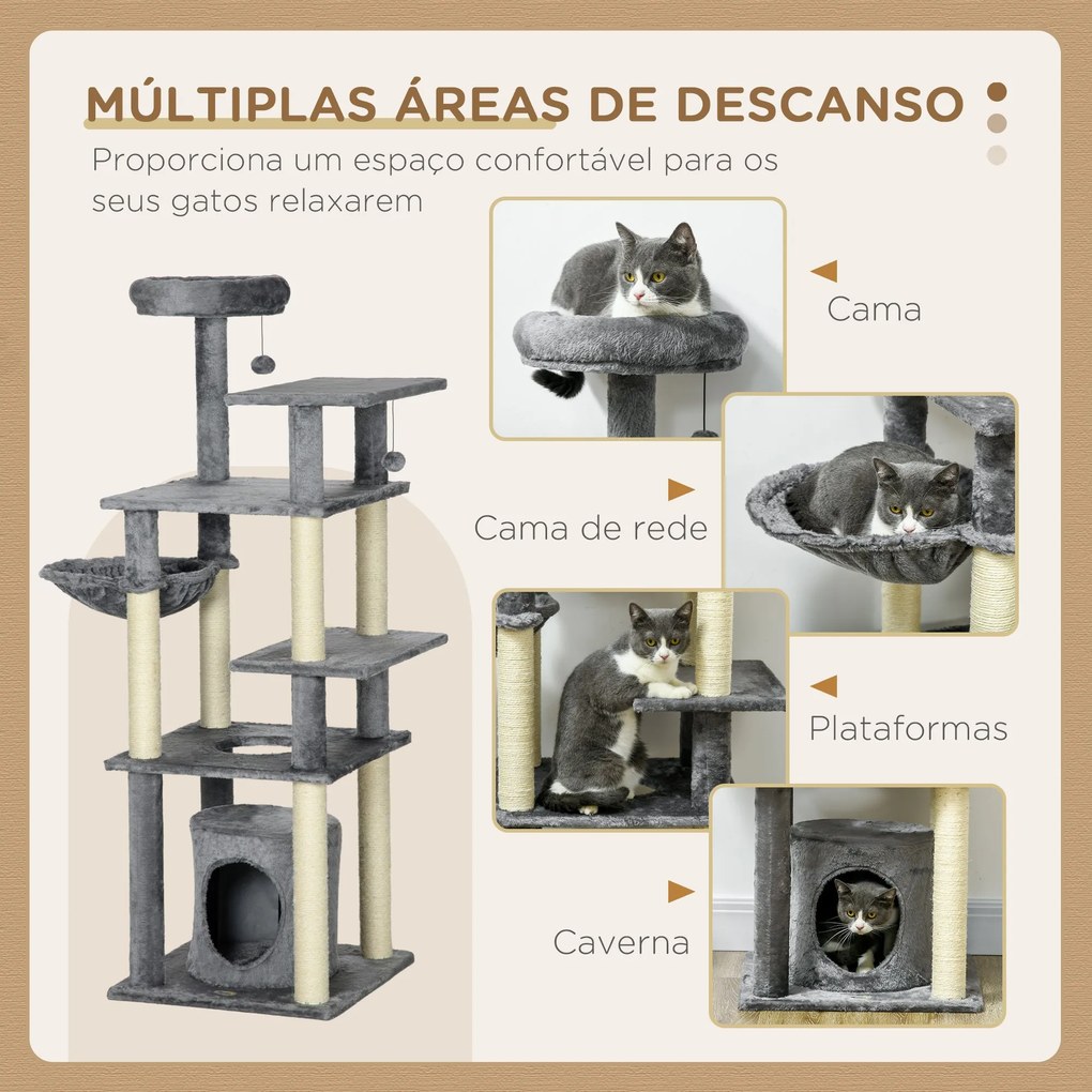 PawHut Arranhador para Gatos Grande 144 cm Torre para Gatos com Poste