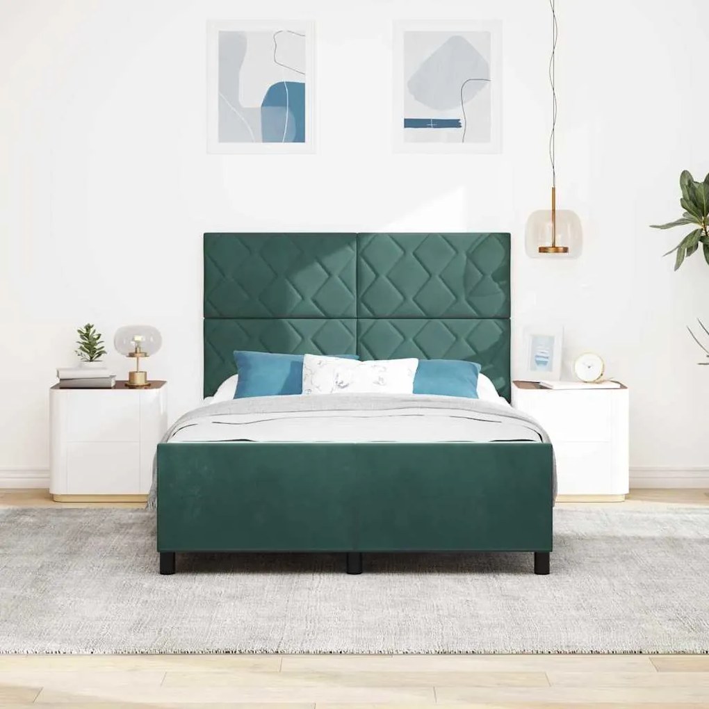 Estrutura de Cama vidaXL Verde Escuro 140x200 cm Veludo