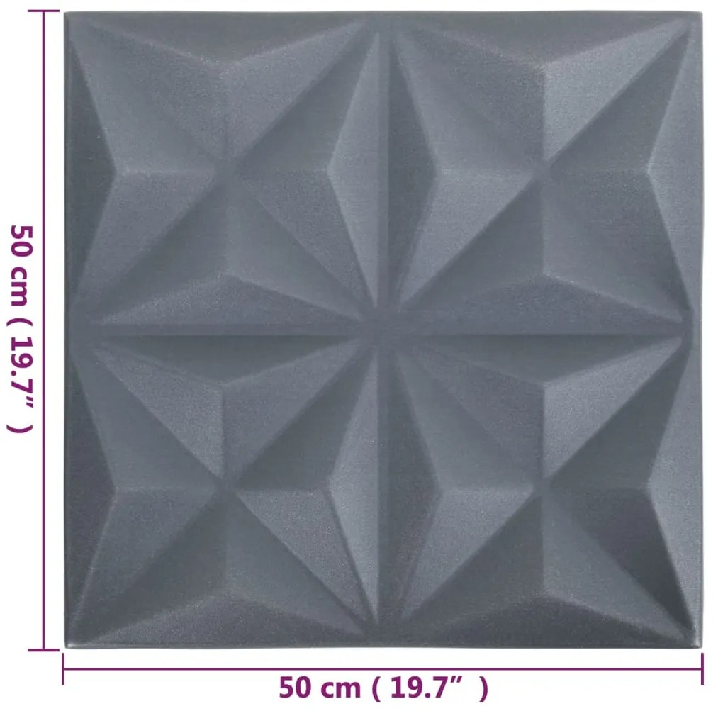 Painéis de parede 3D 24 pcs 50x50 cm 6 m² origami cinza