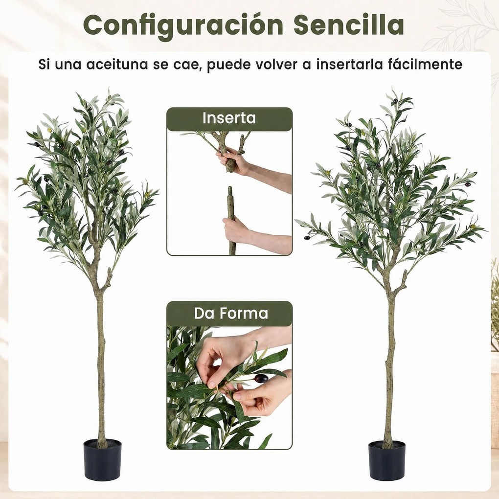 Conjunto de 2 Oliveiras Artificiais Altura: 150, Copa Frondosa (VASO NÃO INCLUIDO), , Verde