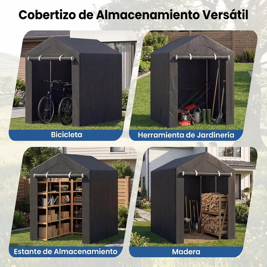 Abrigo de Jardim, 120 x 180 x 174 cm, Estrutura Galvanizada, Cinzento-escuro