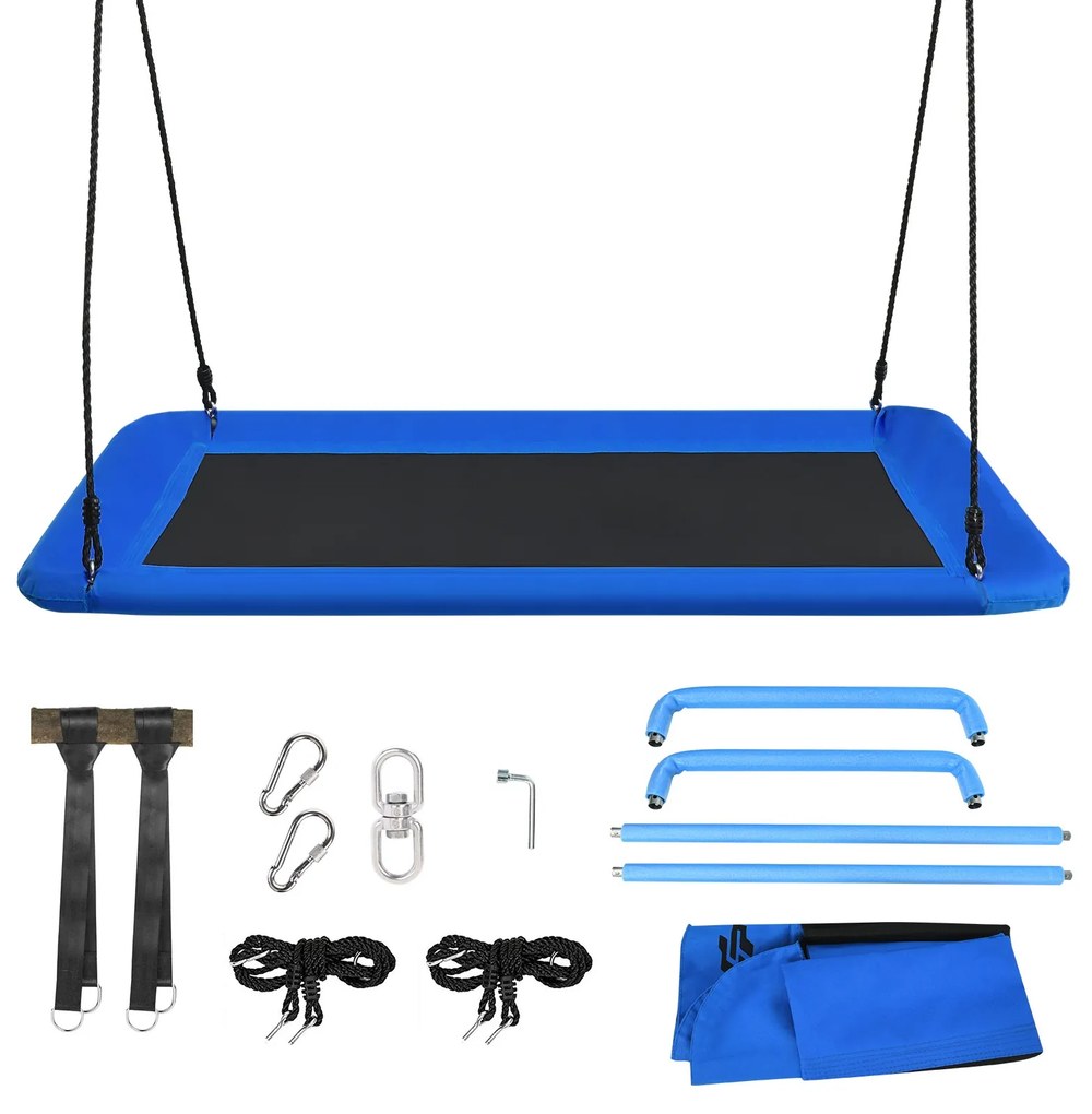 Baloiço de corda ajustável para crianças Estrutura de aço impermeável Interior e jardim 150 x 80 cm Azul