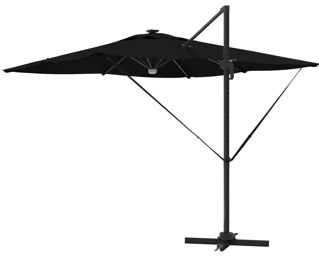 Guarda-Sol Cantilever Roma com LEDs Preto 286x285x270 cm Alumínio