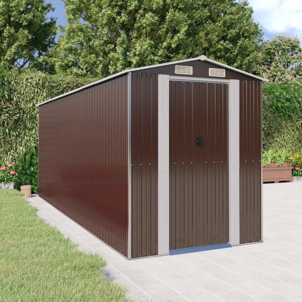 vidaXL Abrigo de jardim 192x523x223 cm aço galvanizado castanho-escuro