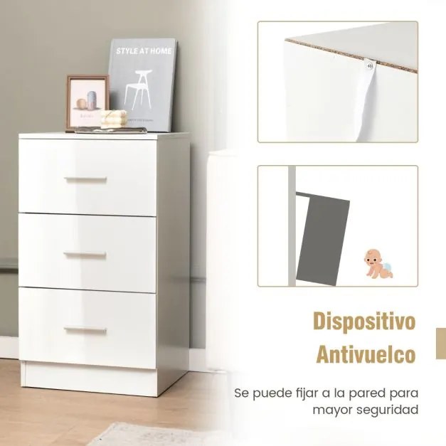 Conjunto 2 x Armários de arquivo para escritório com 3 gavetas para folhas, documentos e pastas 37 x 34 x 66,5 cm Brancos