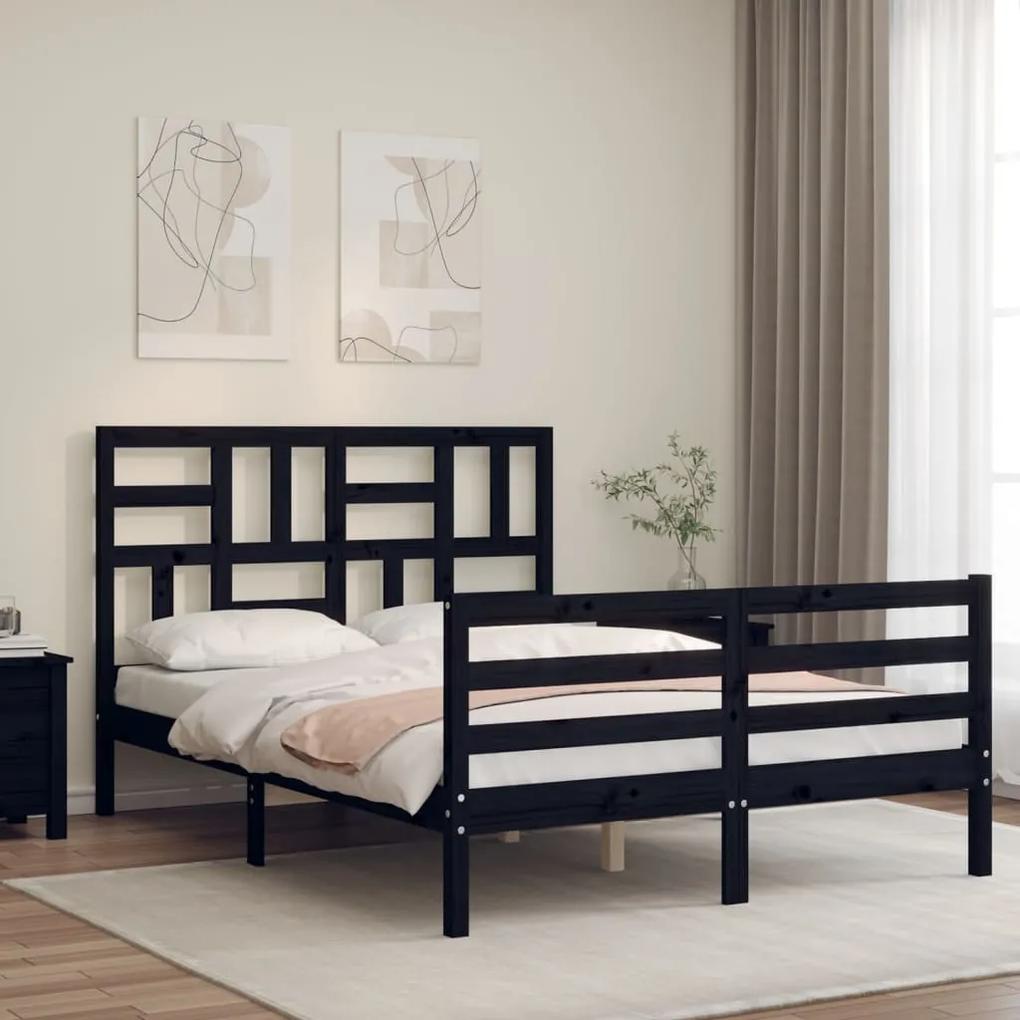 Estrutura de cama de casal c/ cabeceira madeira maciça preto
