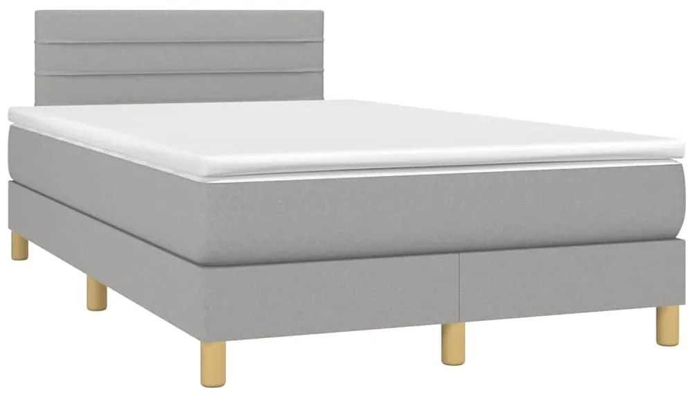 Cama box spring c/ colchão e LED 120x190 cm tecido cinza-claro