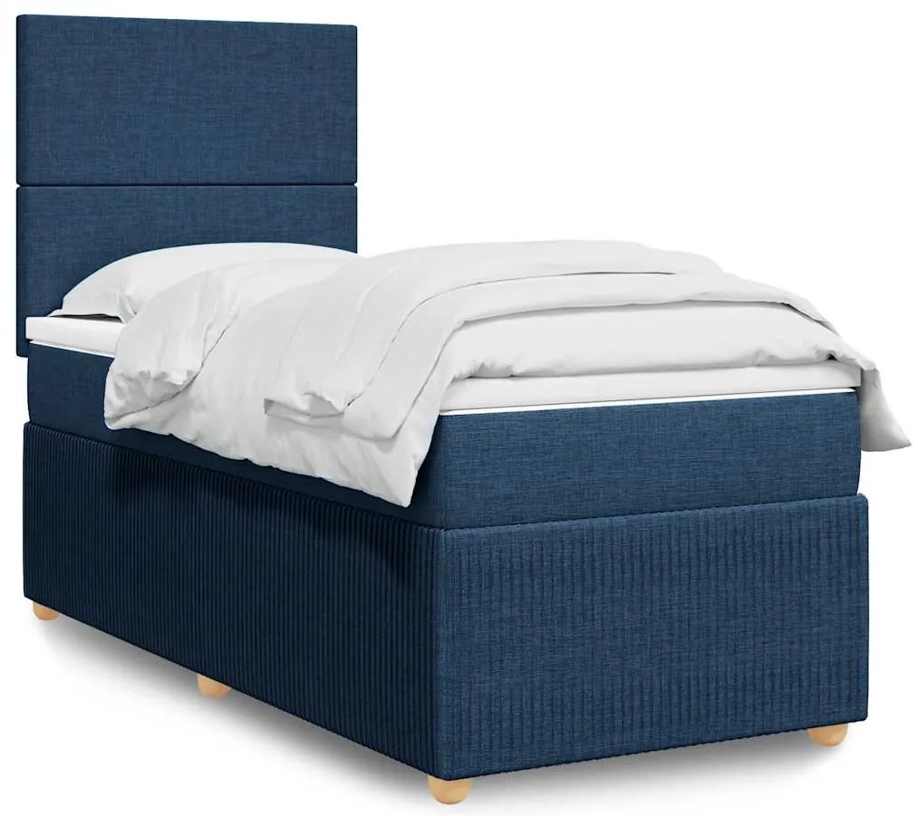 Cama com molas/colchão 80x200 cm tecido azul