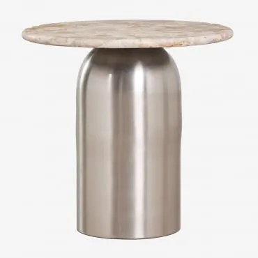 Mesa De Cabeceira Ø40 Cm Alliser Cinza Aço & Mármore Beige Panther - Sklum